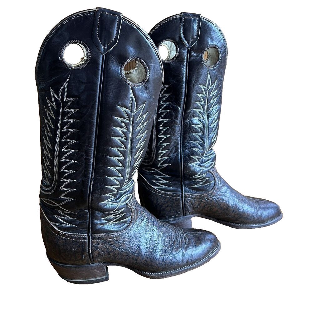 Tony Lama Buckaroo Caribo Embroidered Tall Western Boots Brown Round Toe Sz 7.5D